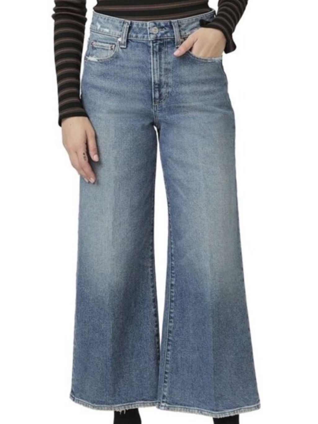Paige Anessa Wide Leg Crop Jeans Size 27 - Wash: Cats Meow Distressed